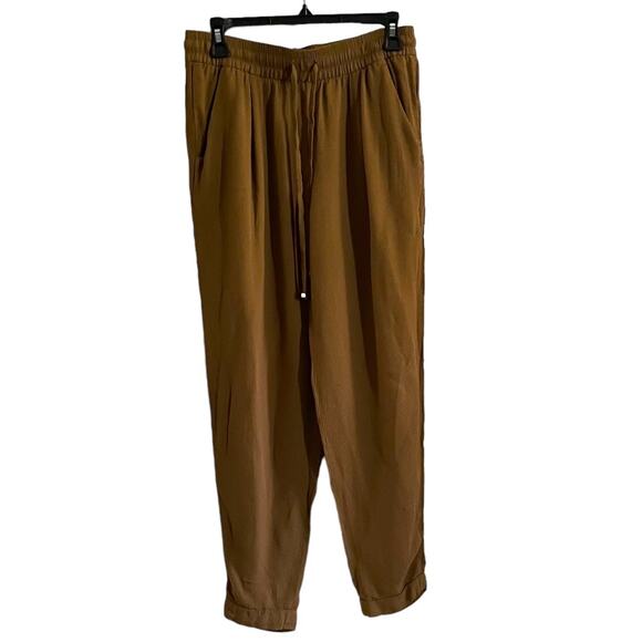Zara Women's Mustard Dark Brown Elastic Waist Classic Comfortable Summer Jogger - Picture 1 of 7